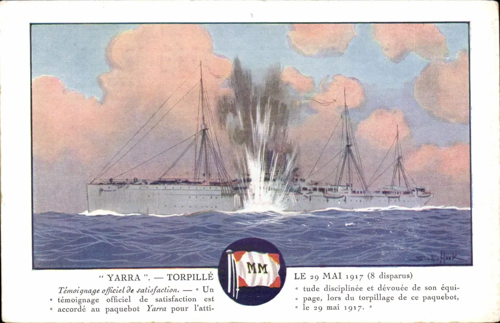 Dampfer Yarra — Torpediert — Messageries Maritimes, Nr. 3003 - Vorderseite