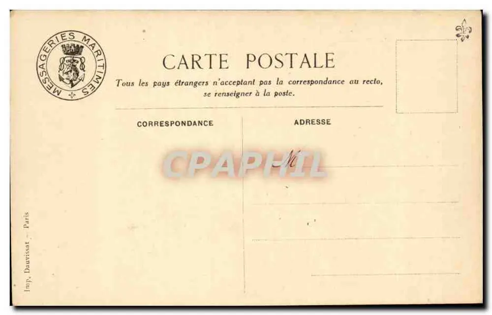Der Dampfer "Porthos" — Messageries Maritimes — Verlag Imp. Dauvivat, Paris - Rückseite