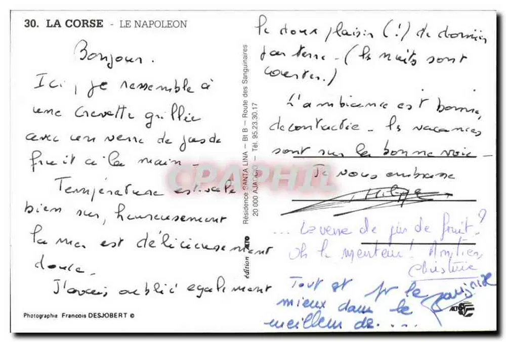 Napoleon — Fähre nach Korsika — Ausgabe SANTA LINA - Rückseite