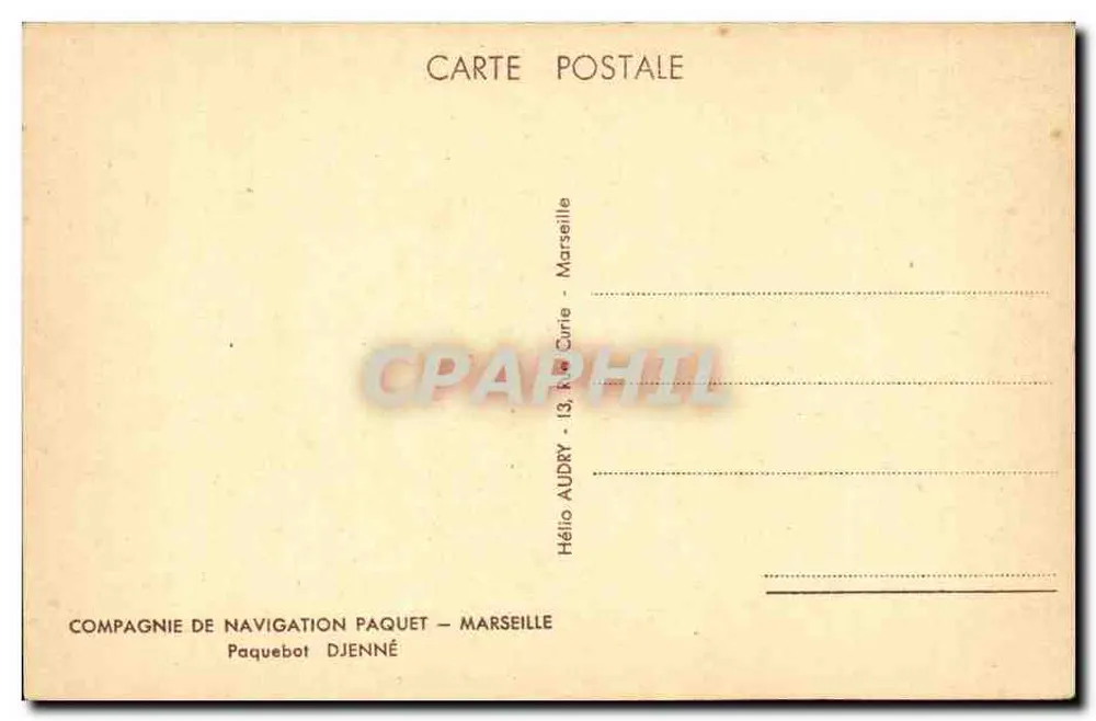 Hélios Djenné — Dampfer — Navigation Paquet Gesellschaft - Marseille - Rückseite