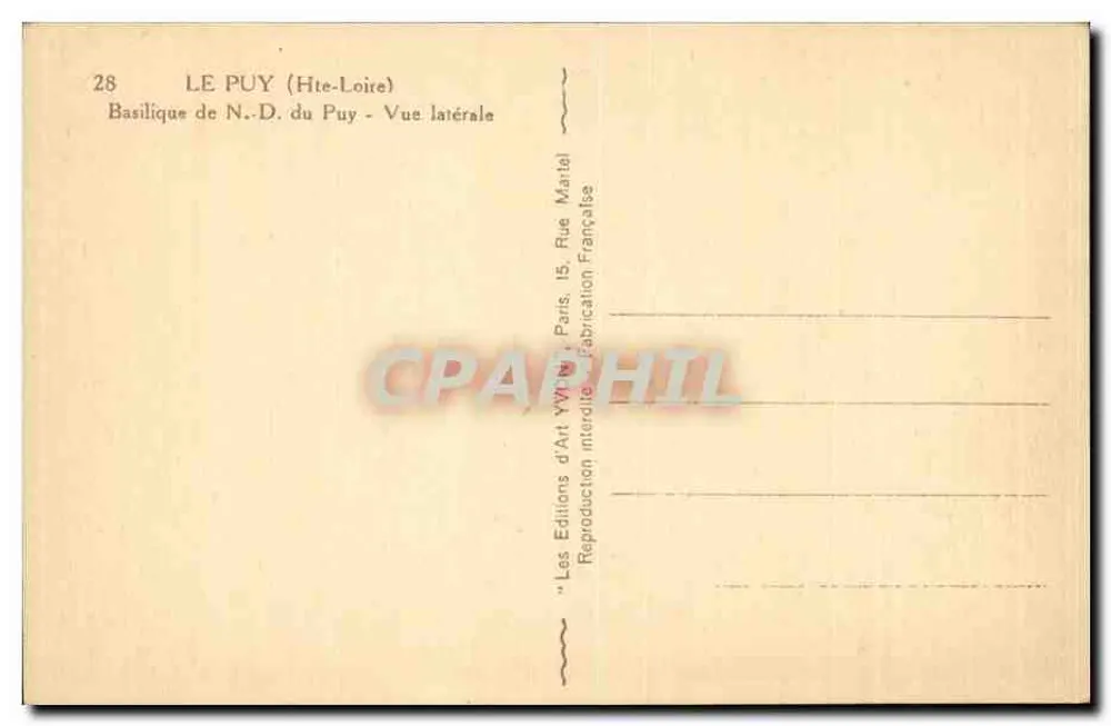 Le Puy (Hte-Loire) — Basilique Notre-Dame du Puy — Seitenansicht — Les Éditions d'Art YVY, Paris - Rückseite