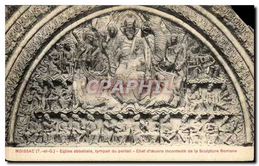 Moissac (T.-et-G.) - Abteikirche, Tympanon des Portals - Uneingeschränktes Meisterwerk der romanischen Skulptur - Vorderseite