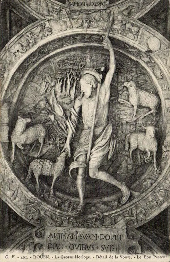 Rouen - Die Große Uhr - Detail der Gewölbe - Der Gute Hirte - Vorderseite