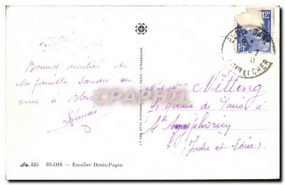 Escada Denis-Papin — Blois — editor A.P. 225 - Verso