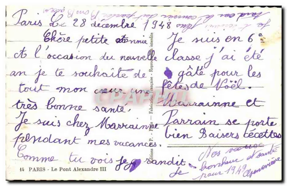 Paris - O Ponte Alexandre III — Ed. P. Paris n°44 - Verso