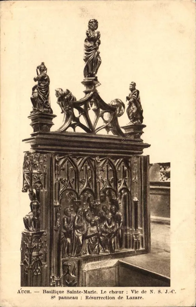 Auch — Basílica de Santa Maria. O coro: Vida de N.S.J.-C. 8º painel: Ressurreição de Lázaro. - Frente