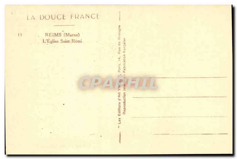Reims — Igreja de São Rémi — Edições d'Art Yvart, Paris - Verso