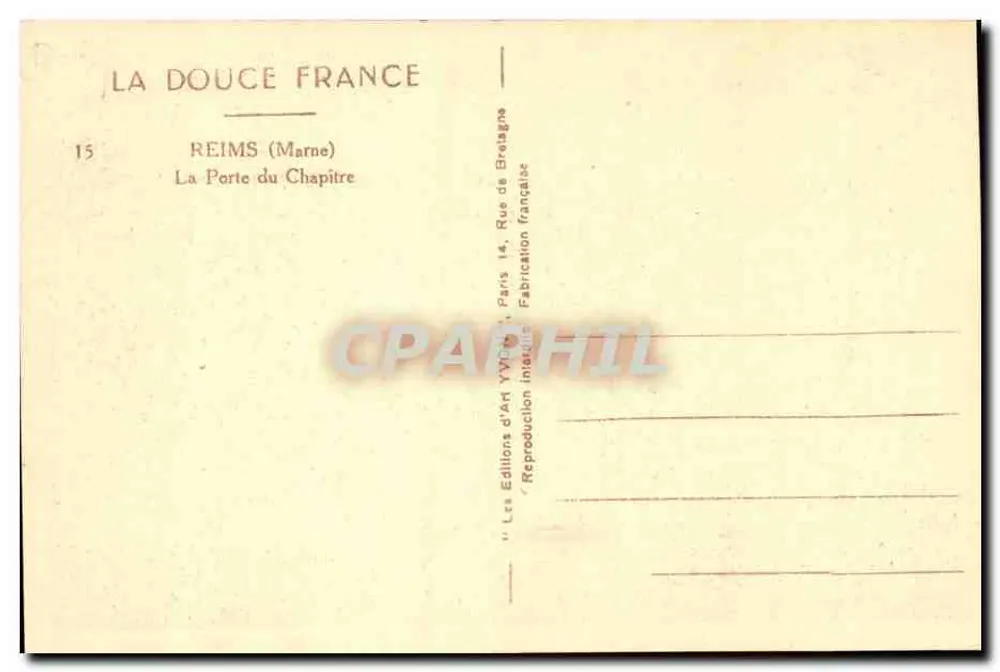 Reims (Marne) — A Porta do Capítulo — Edições de Bretagne - Verso