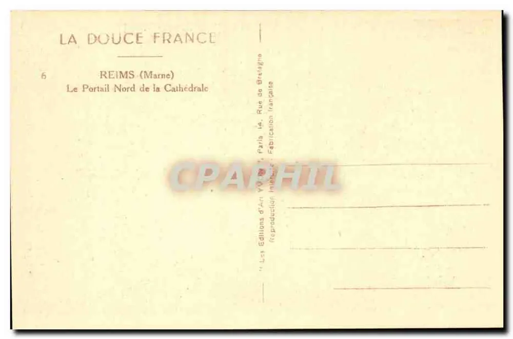 Reims — Nordportal der Kathedrale — Les Éditions d'Art Yvon, n°6 - Rückseite