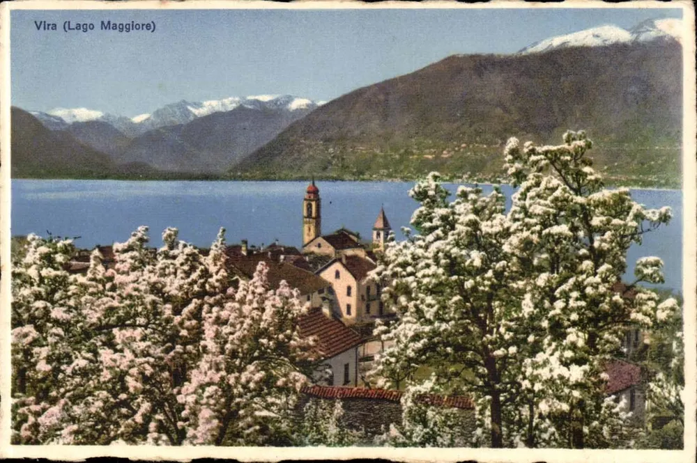 Vira (Lago Maggiore) — uitzicht op het meer en de gesneeuwde bergen — Carl Künzli-Tobler, Zürich - Voorkant