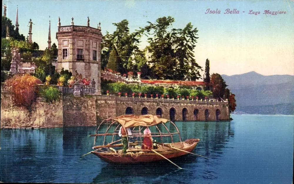 Isola Bella - Lago Maggiore — Ansicht des Schlosses und eines Bootes — Brunner & C., Como, n° 208-23 - Vorderseite