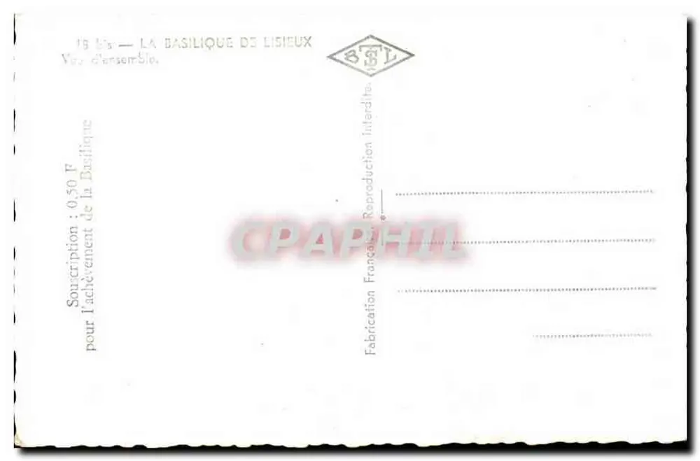 A Basílica de Lisieux — Vista geral — Edição B.A.T.L. - Verso
