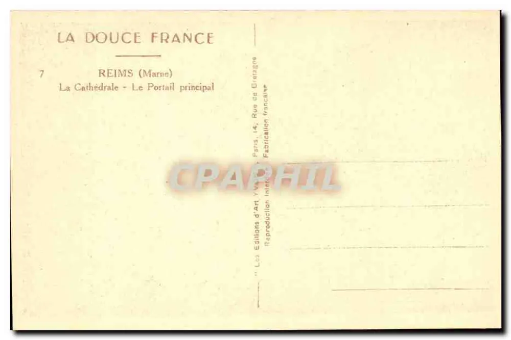 Reims - Die Kathedrale - Der Hauptportal — Éditions d'Art 'La Douce France' - Rückseite
