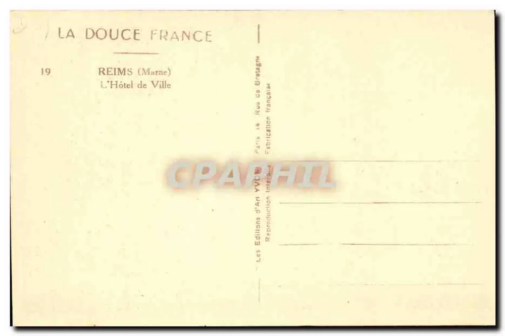 Reims — Hôtel de Ville — Les Éditions d'Art Yvory - Verso