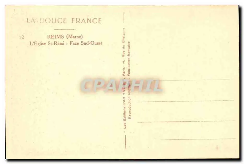 Die Kirche Saint-Rémi in Reims — Südwestseite — Art Editions YVC, Paris - Rückseite