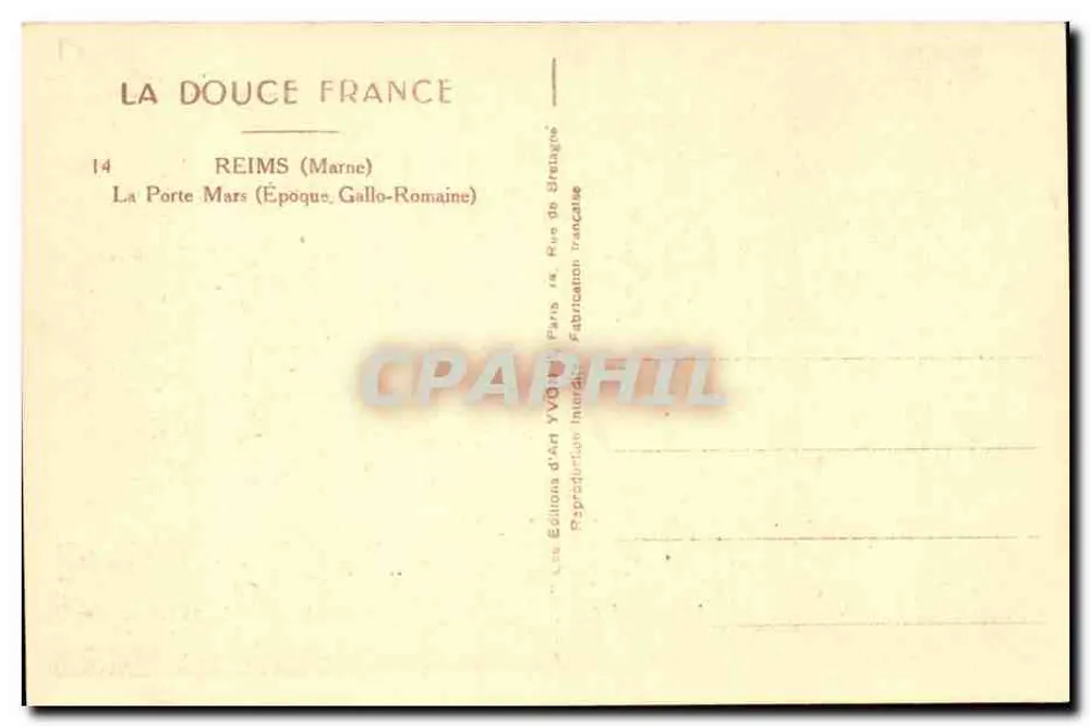 La Porte Mars — Gallo-Römische Zeit — Éditions d'Art YVG, Paris - Rückseite