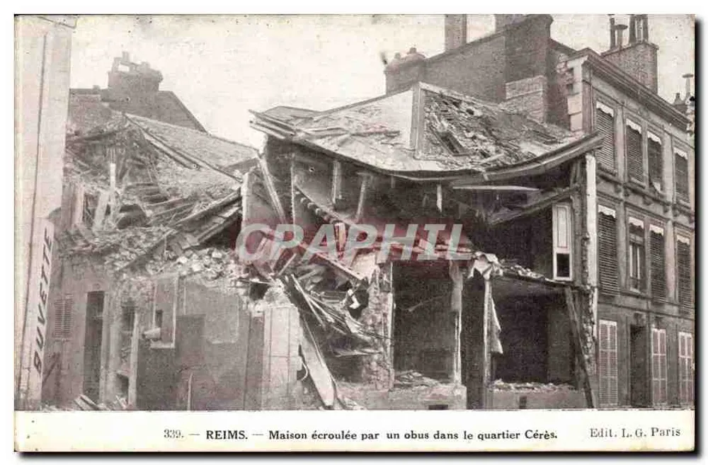 Reims — Casa destruída por um obus no bairro Cérès — Edit. L.G. Paris - Frente