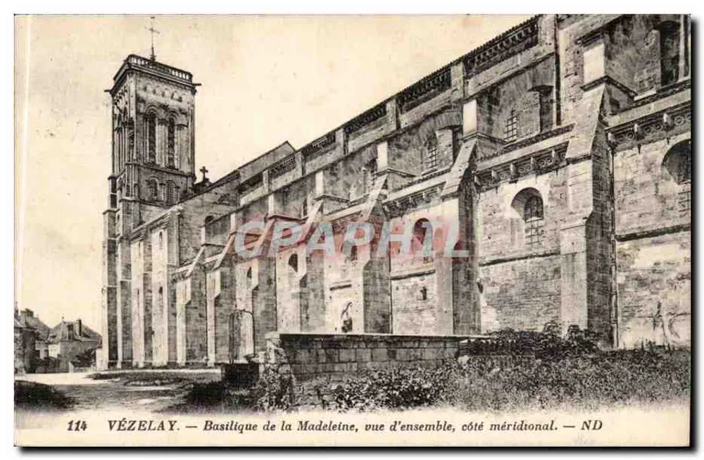 Vézelay — Basilique de la Madeleine, Gesamtaufnahme, südliche Seite — ND - Vorderseite