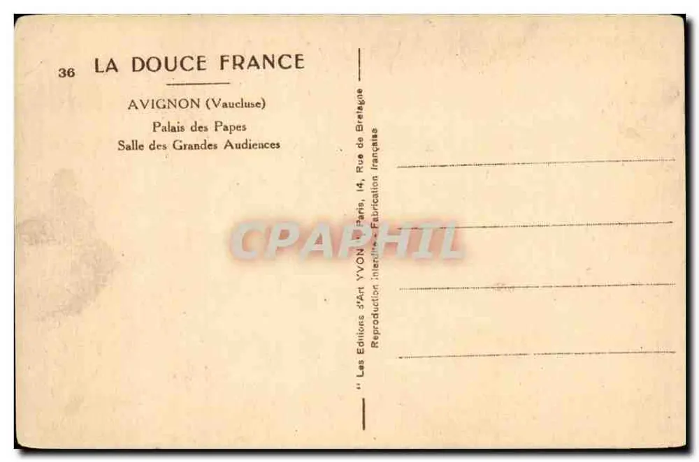 Avignon — Palais des Papes, Salle des Grandes Audiences — Éditions d'Art YVON - Rückseite