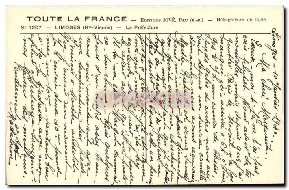A Prefeitura de Limoges (Haute-Vienne) — Edições Jové, Pau - Verso