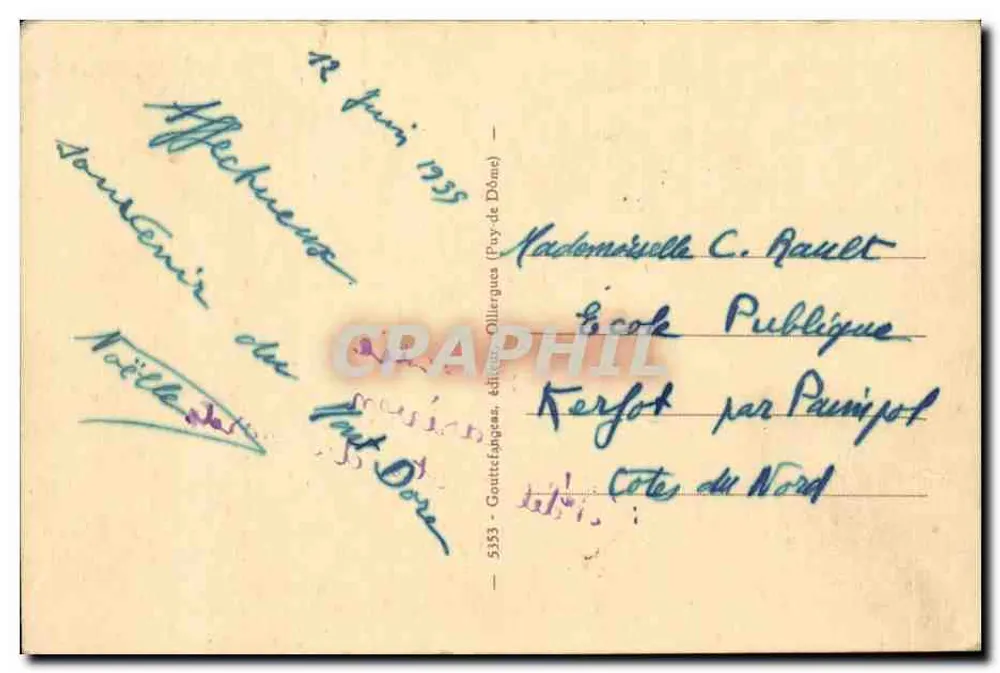 Hotel Sarciron (Le Mont-Dore) — Ansicht vom ersten Stock — Verlag Gouatte & Farges, Nr. 5353 - Rückseite