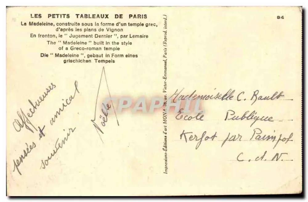 La Madeleine — Paryż — wydawca MONA, nr 84 - Rewers