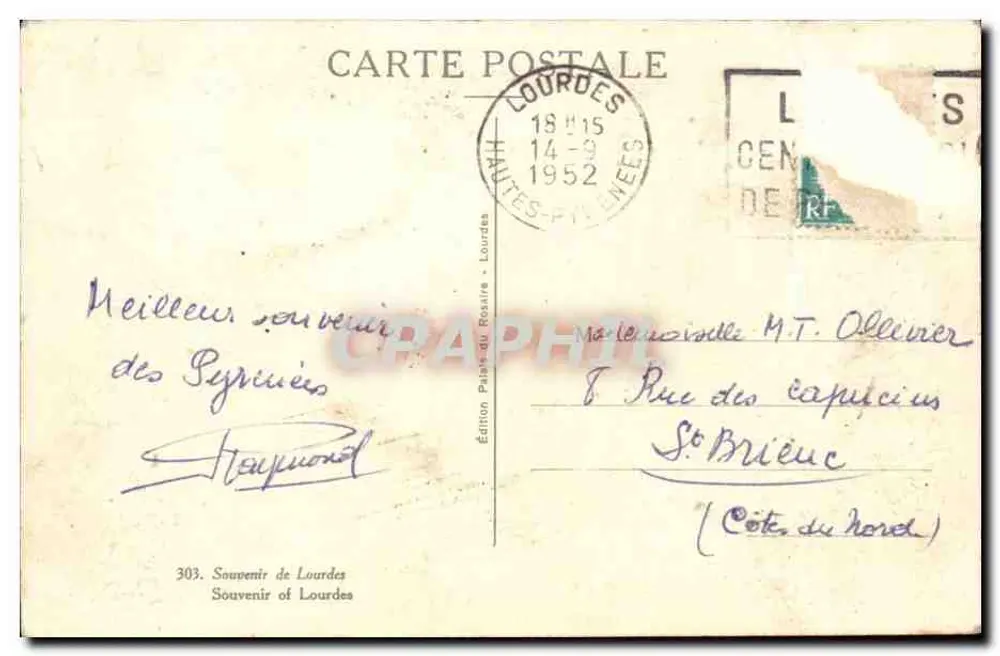 Grotte Sainte de Lourdes — Erinnerung an die Gottesgrotte von Lourdes — Edition Palais du Rosaire - Rückseite