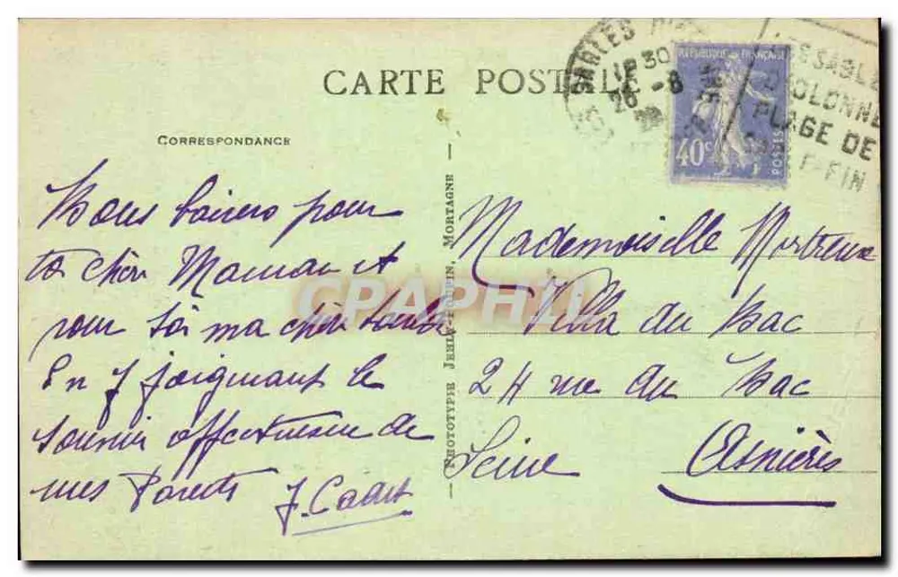 Les Sables-d'Olonne (Vendée) — A Praia — Editor: Fototipia Jules-Henri, n°3 - Verso