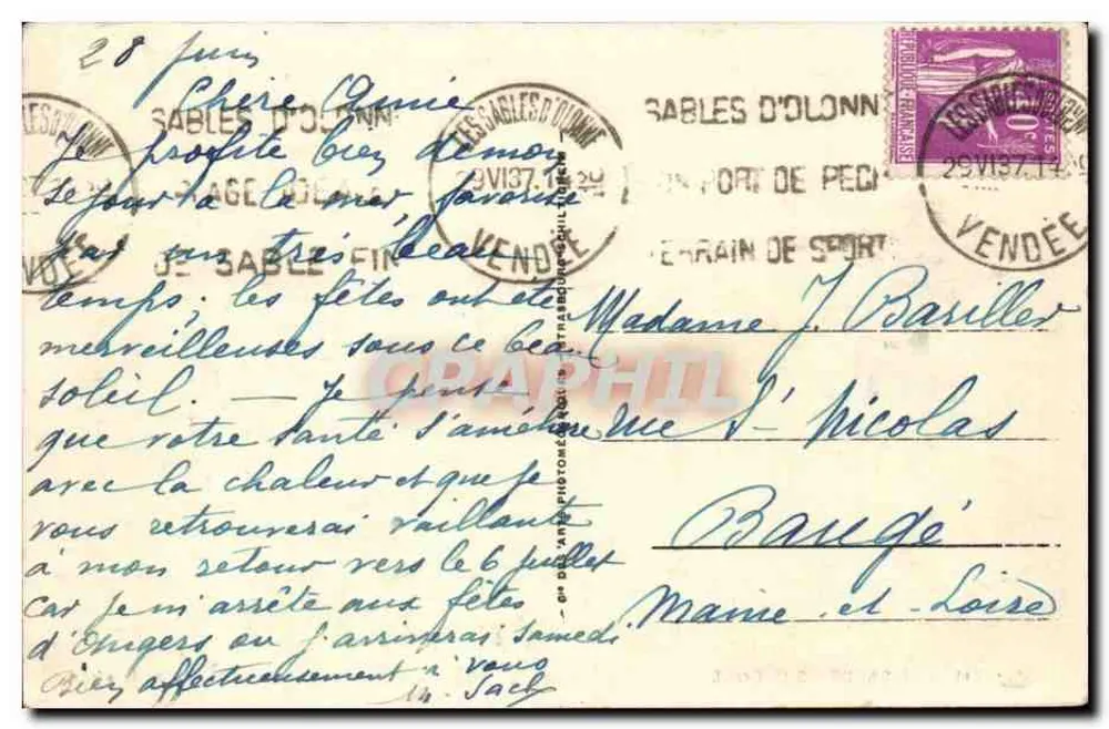 LES SABLES D'OLONNE — Widok plaży — wydawca A.B.C. n° 244 - Rewers