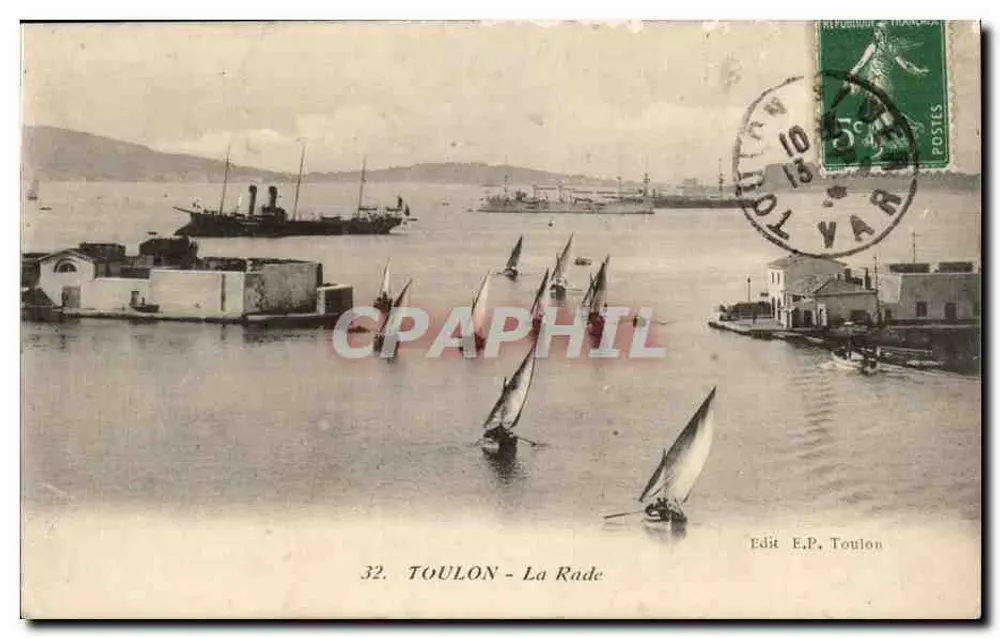 Toulon - A Baía — vista portuária com barcos a vela e navios — Edit. E.P. Toulon n°32 - Frente
