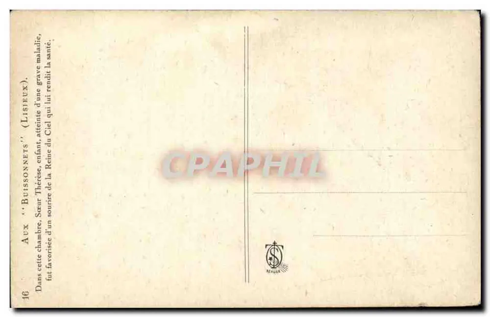 Zimmer der Schwester Thérèse in Lisieux — Buissonniers — Verleger Renoult, Nr. 16 - Rückseite