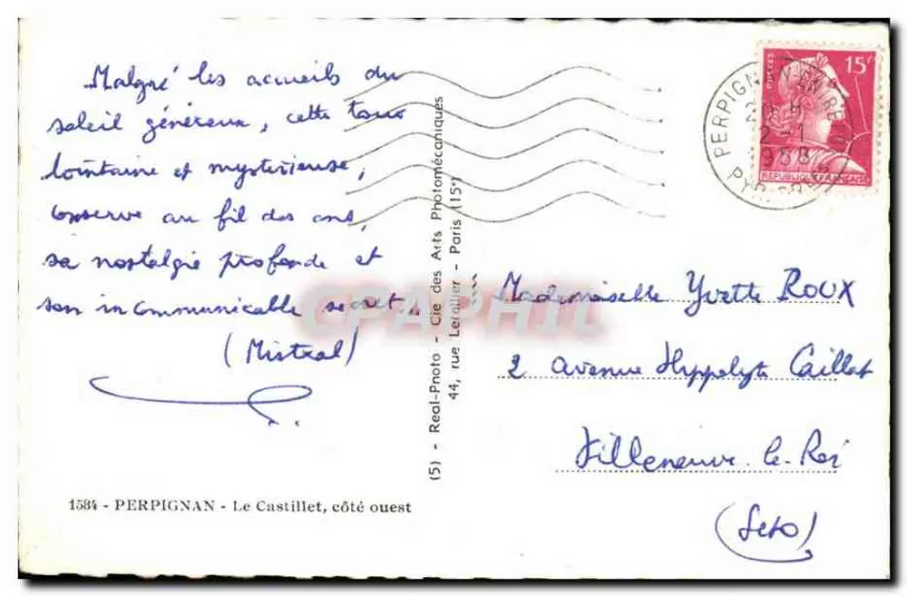 O Castillet, lado oeste — Perpignan — editor Real-Photo, n° 1584 - Verso