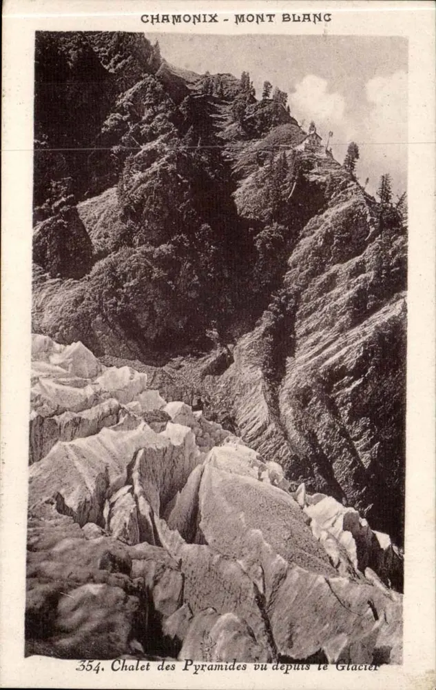 Chamonix - Mont Blanc — Ansicht des Chalet des Pyramides vom Glacier — Aug. Coutet, n°354 - Vorderseite