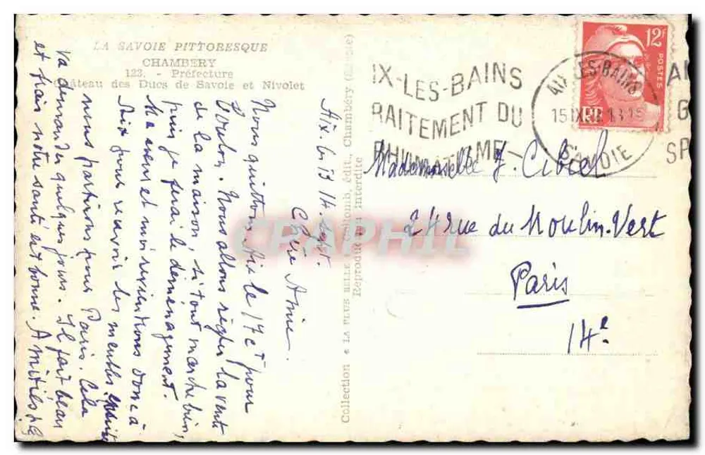 Chambéry — Schloss der Herzöge von Savoyen und Nivolet — Verlag La Mûre Belle, Nr. 123 - Rückseite