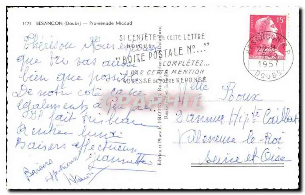 BESANÇON (Doubs) — Promenade Micaud — Edição e Foto L. PROTET - Verso