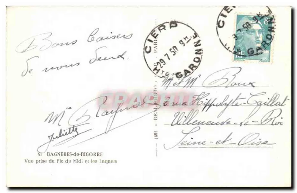 Aussicht vom Pic du Midi und den Laquets — Bagnères-de-Bigorre — Verlag Réalphoto - Rückseite