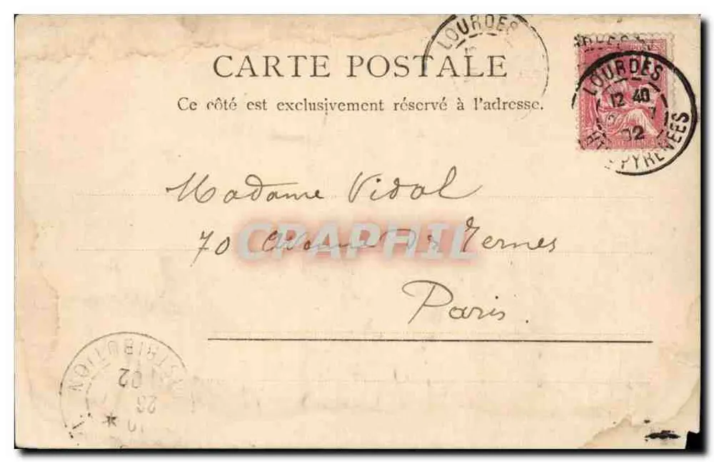 Grande Hôtel d'Angleterre — Cauterets — R.A.J.D. n°1114486A - Verso