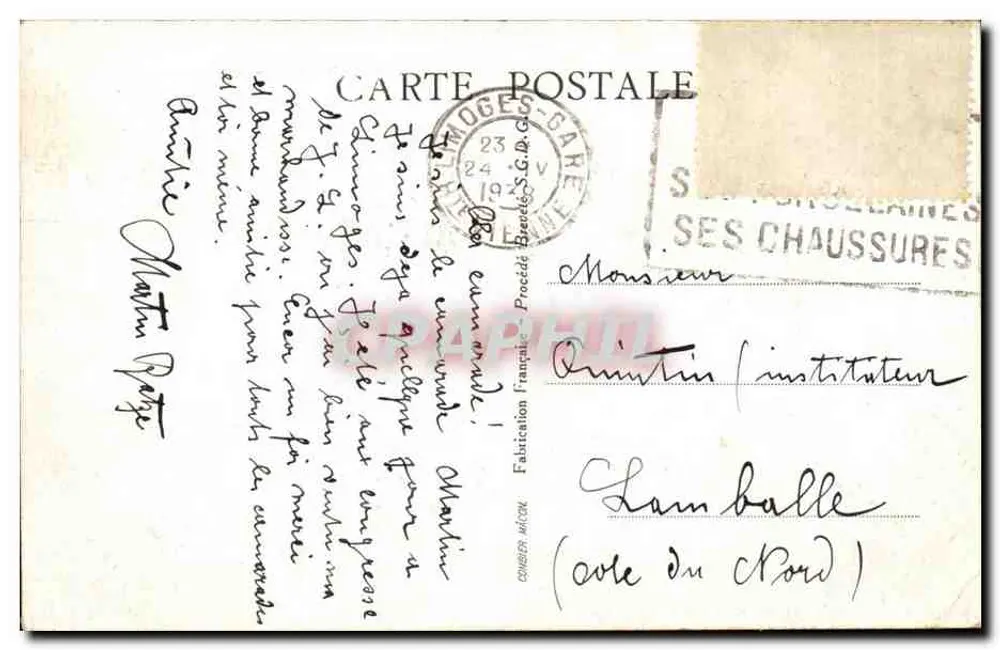 Umgebung von LIMOGES — Ein schöner Platz am Fluss Vienne — Verlag: Französisch gefertigt, Beetele-Verfahren - Rückseite