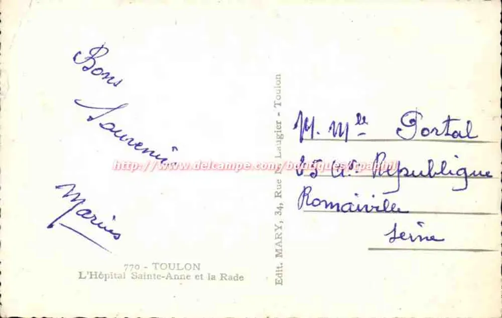 Toulon — Krankenhaus Sainte-Anne und der Hafen — Edit. MARY, 770 - Toulon - Rückseite