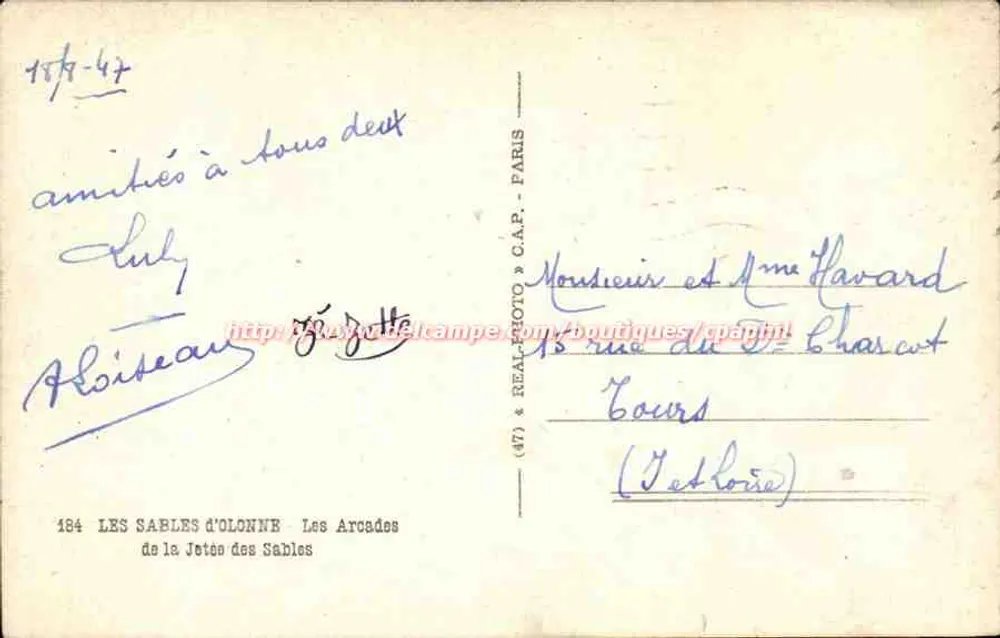 Les Sables-d'Olonne — As Arcadas da Jetée dos Sables — editor C.A.P. n°184 - Verso
