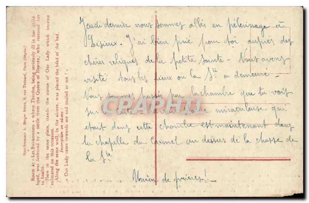 Kammer der Buissonnets — Thérèse d'Avila — Verlag A. Bréger (Paris) - Rückseite