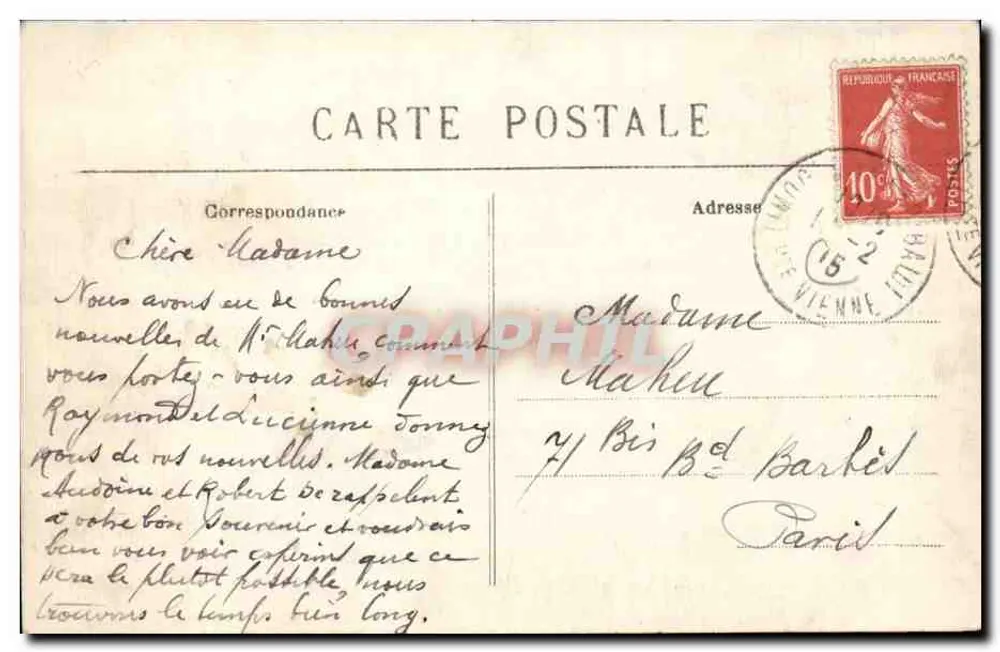 Limoges — O Hotel de Ville — Editor: 239 - Verso