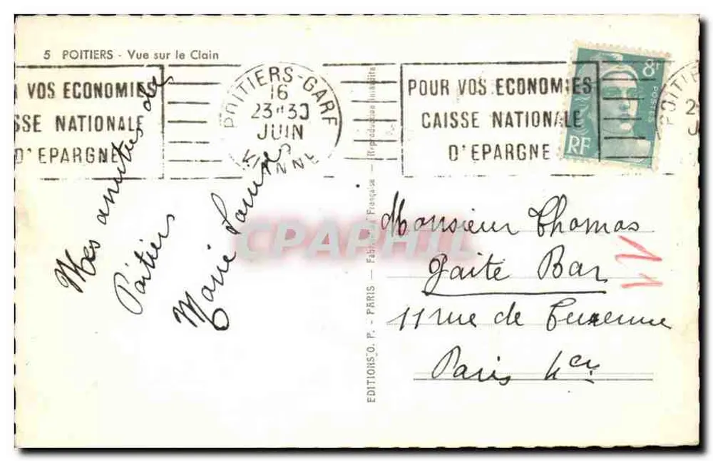 Poitiers — Vista sobre o Clain — Edições S.O. Paris - Verso