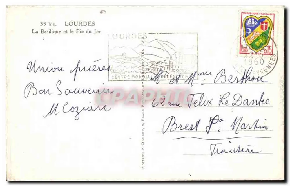 Lourdes — Die Basilika und der Pic du Jer — Edition P. D'Occet - Rückseite