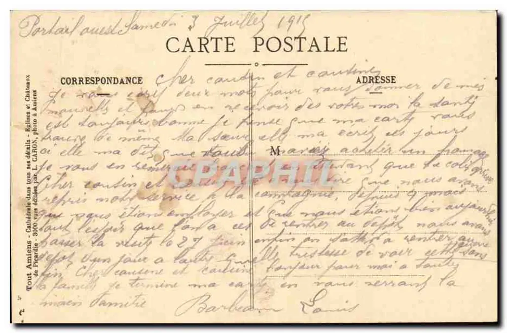 Amiens — Kathedrale — Szenen des Jüngsten Gerichts — Objektiv Lacour-Borthiot, Nr. 176 - Rückseite
