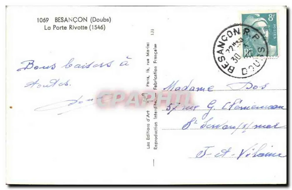 La Porte Rivotte — Besançon (Doubs) — Éditions d'Art - Rückseite