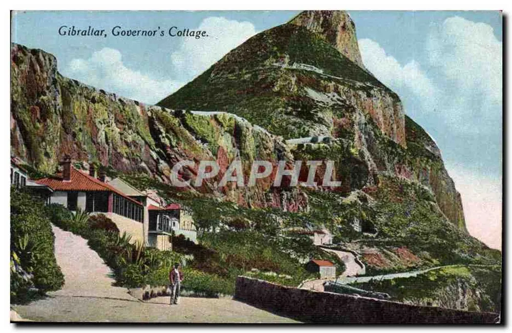 Gibraltar, Cottage do Governador — vista da montanha com caminho e casa — editor Millar & Lang Ltd, Glasgow, n°14 - Frente