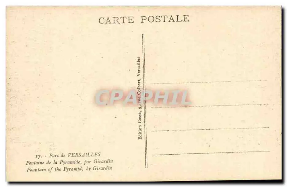 Fontaine de la Pyramide — Parc de Versailles — Édition Cassé, Versailles - Rückseite