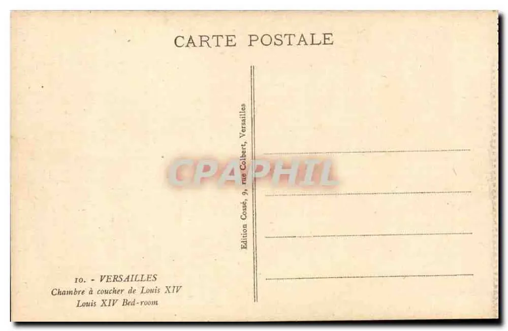Quarto de dormir de Luís XIV — Versailles — Edição Cosé, 9, rue Colbert, Versailles - Verso