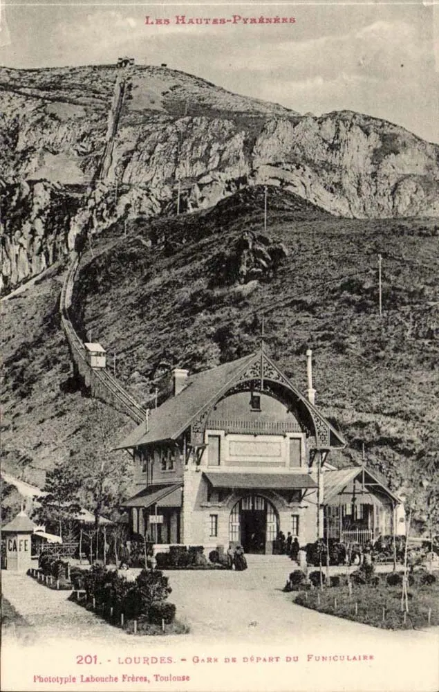Lourdes — Abfahrtsstation der Seilbahn — Phototypie Labouche Frères, Toulouse, Nr. 201 - Vorderseite